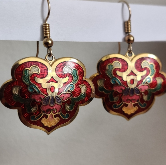 Vintage Cloisonne Enamel Earrings & Butterfly 🦋 Pendant Set - Picture 11 of 13